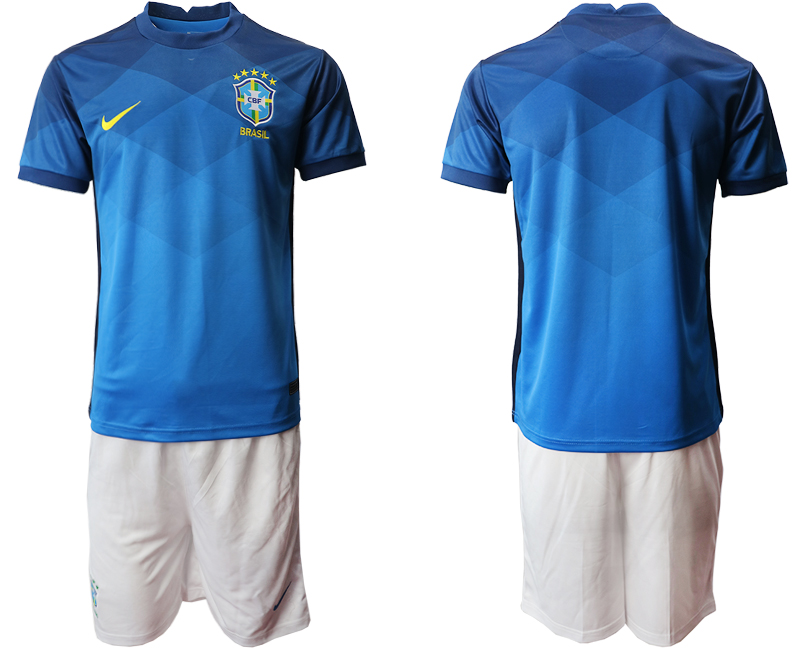 Men 2020-2021 Season National team Brazil away  blue Soccer Jersey->customized soccer jersey->Custom Jersey
